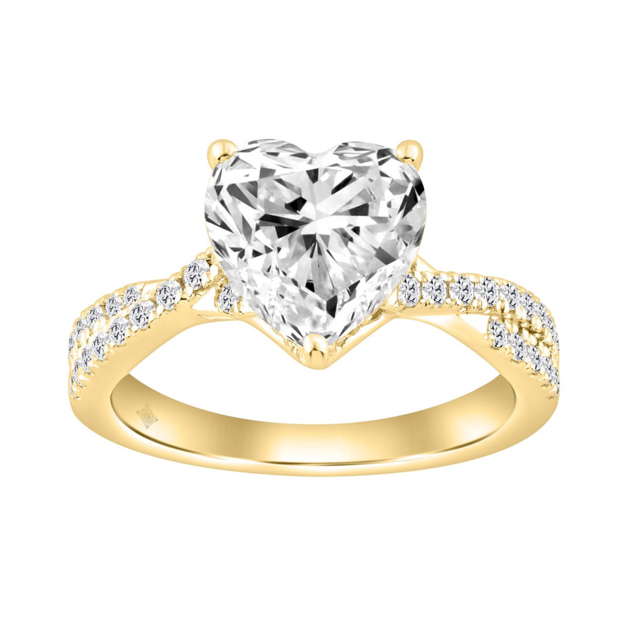 14K Yellow Gold 3.00 CT Round & Heart Diamond Ladies  Ring  Elegant Jewelry 2 1/2CT Heart Center stone (Color F-G -Clarity VS1/VS2)
