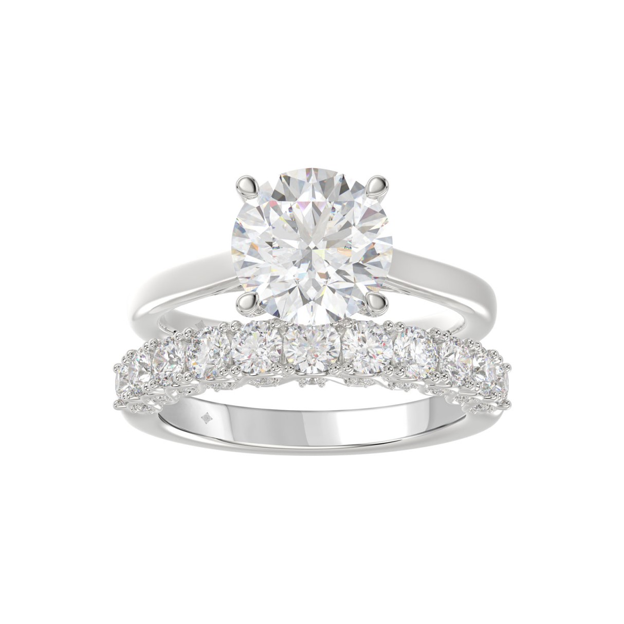 14K WHITE GOLD 4.00CT ROUND DIAMOND LADIES BRIDAL SET (CENTER STONE ROUND DIAMOND 3.00CT)
