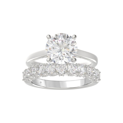 14K WHITE GOLD 4.00CT ROUND DIAMOND LADIES BRIDAL SET (CENTER STONE ROUND DIAMOND 3.00CT)