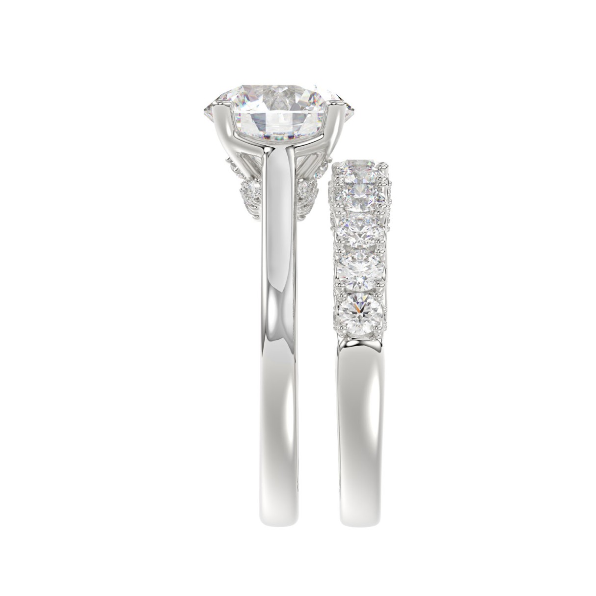 14K WHITE GOLD 4.00CT ROUND DIAMOND LADIES BRIDAL SET (CENTER STONE ROUND DIAMOND 3.00CT)