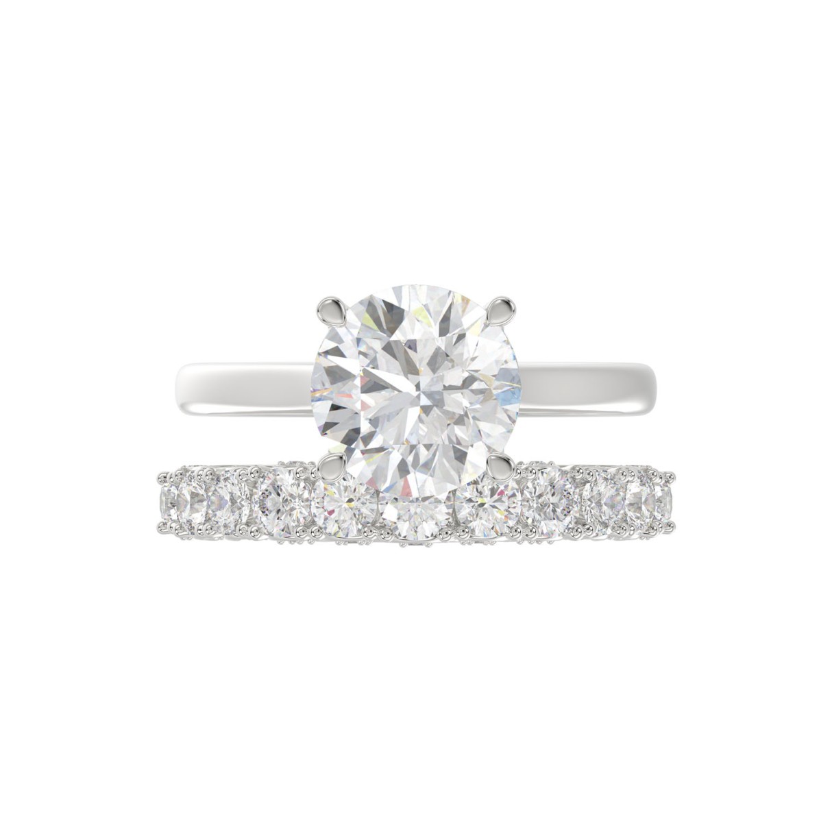 14K WHITE GOLD 4.00CT ROUND DIAMOND LADIES BRIDAL SET (CENTER STONE ROUND DIAMOND 3.00CT)