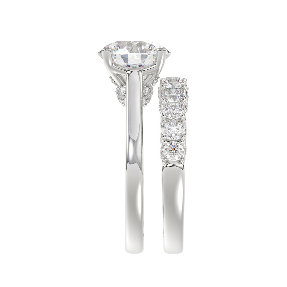 LADIES BRIDAL SET 4.00CT ROUND DIAMOND 14K WHITE GOLD (CENTER STONE ROUND DIAMOND 3.00CT)