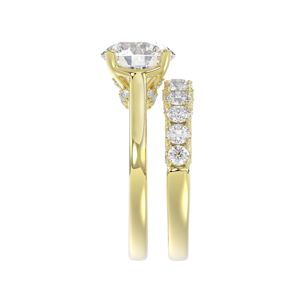 LADIES BRIDAL SET 4.00CT ROUND DIAMOND 14K YELLOW GOLD (CENTER STONE ROUND DIAMOND 3.00CT)