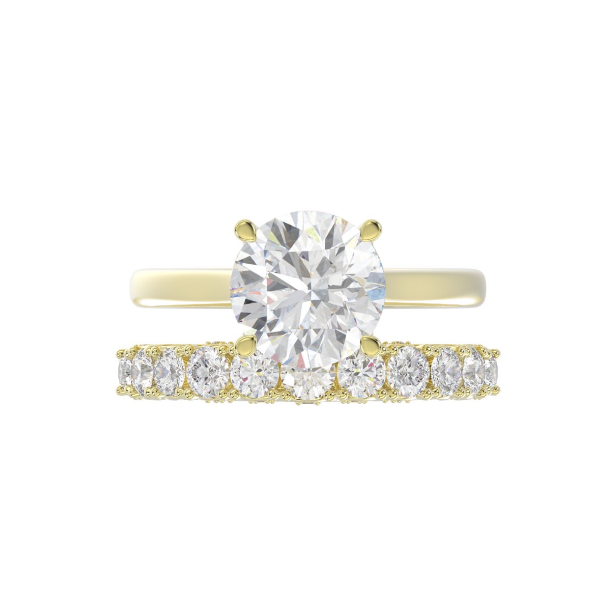 LADIES BRIDAL SET 4.00CT ROUND DIAMOND 14K YELLOW GOLD (CENTER STONE ROUND DIAMOND 3.00CT)