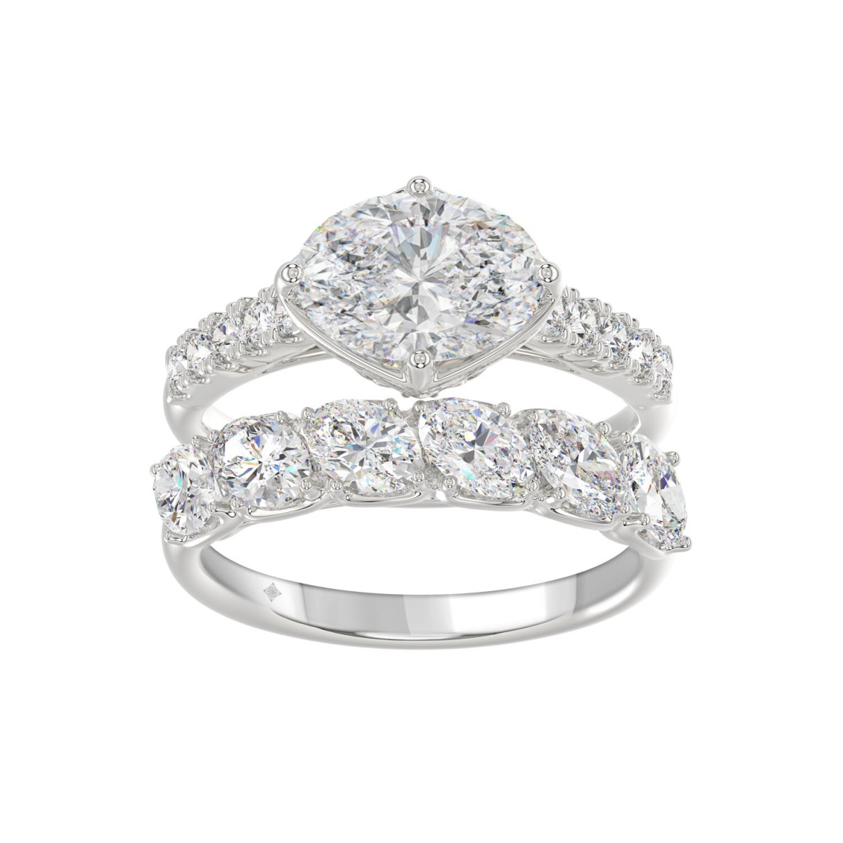 LADIES BRIDAL SET 3 3/4CT ROUND/OVAL DIAMOND 14K W...