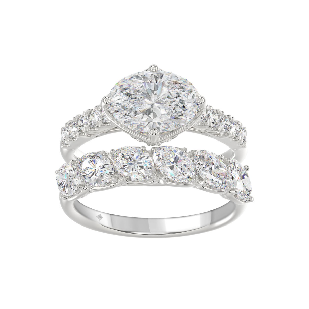 LADIES BRIDAL SET 3 3/4CT ROUND/OVAL DIAMOND 14K W...