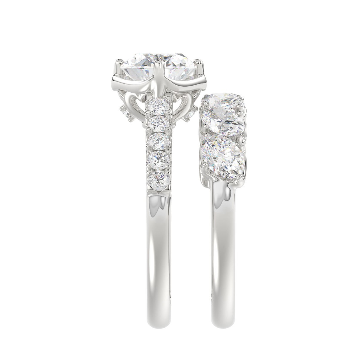 Ladies 14K White Gold Ladies Elegance- Bridal Set  3 3/4CT Round & Oval Diamonds 2.00CT Oval Center stone (Color F-G -Clarity VS1/VS2)