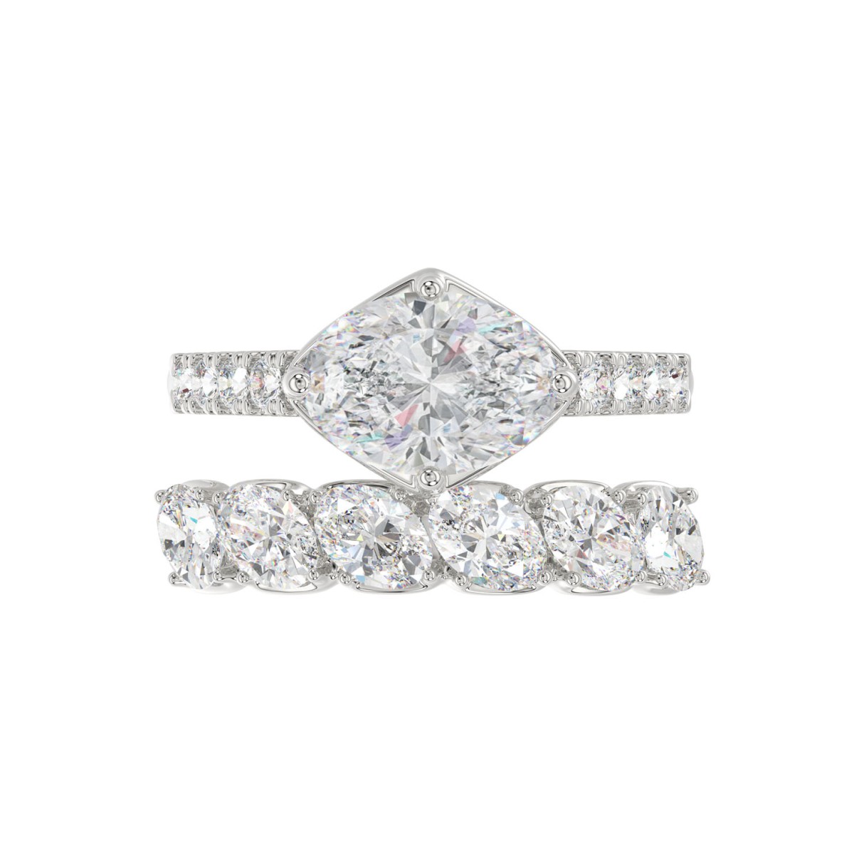 Ladies 14K White Gold Ladies Elegance- Bridal Set  3 3/4CT Round & Oval Diamonds 2.00CT Oval Center stone (Color F-G -Clarity VS1/VS2)