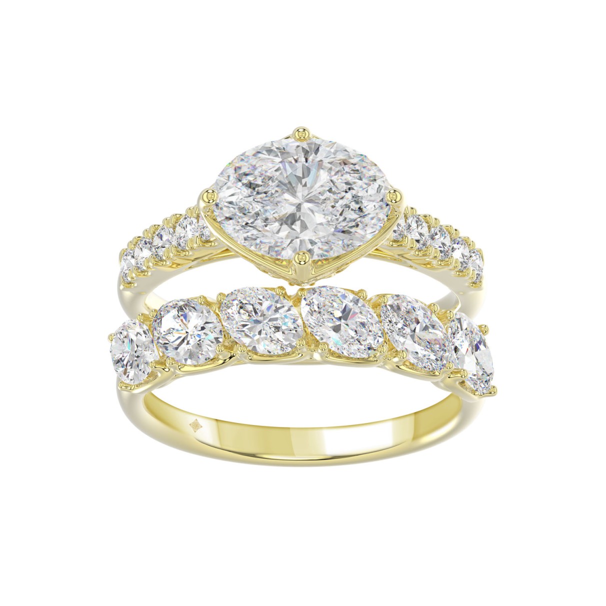 LADIES BRIDAL SET 3 3/4CT ROUND/OVAL DIAMOND 14K Y...