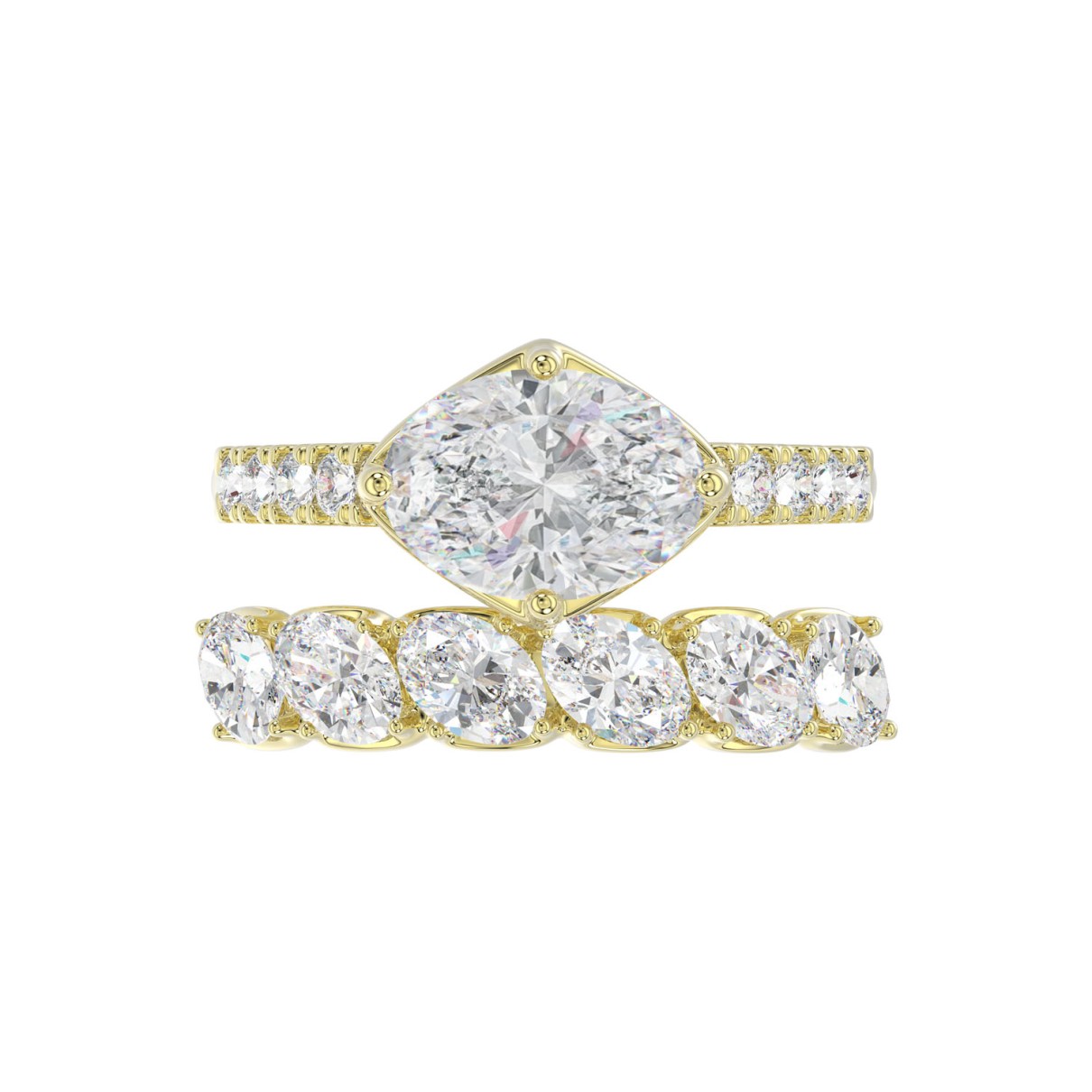 LADIES BRIDAL SET 3 3/4CT ROUND/OVAL DIAMOND 14K YELLOW GOLD (CENTER STONE OVAL DIAMOND 2.00CT)