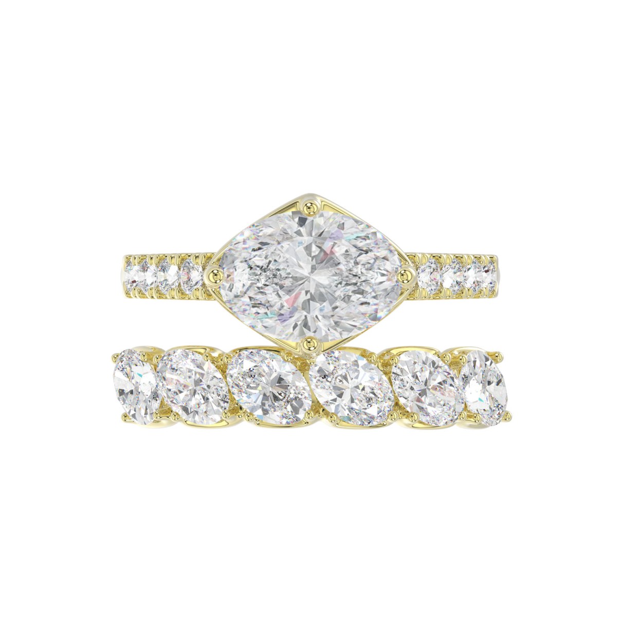 LADIES BRIDAL SET 3 3/4CT ROUND/OVAL DIAMOND 14K YELLOW GOLD (CENTER STONE OVAL DIAMOND 2.00CT)