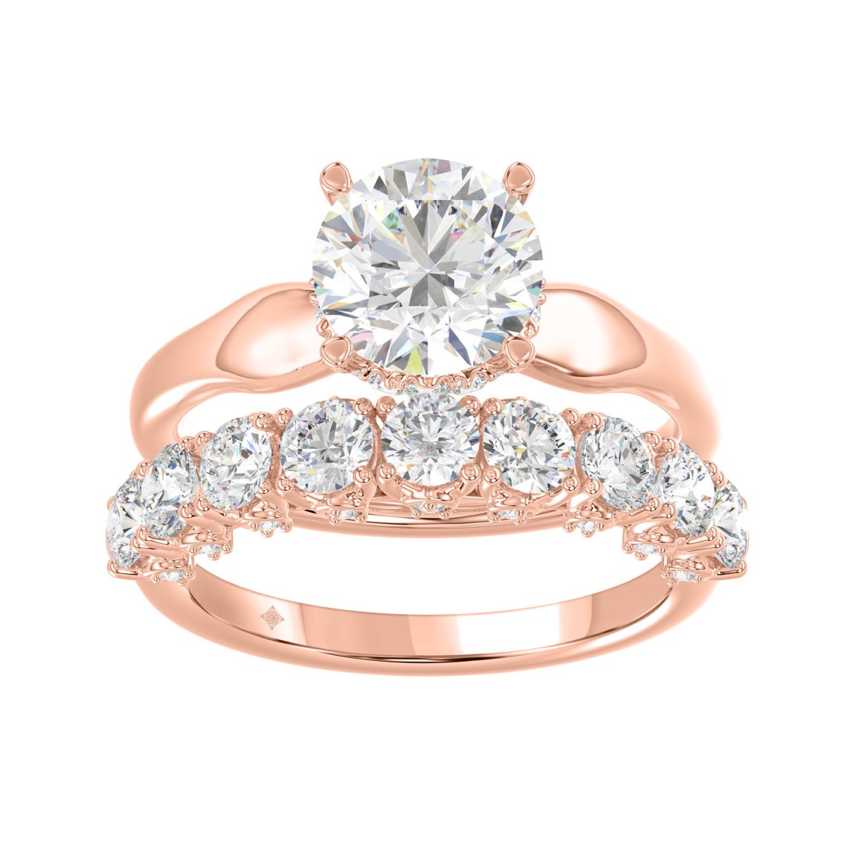 14K ROSE GOLD 3 5/8CT ROUND DIAMOND LADIES BRIDAL SET (CENTER STONE ROUND DIAMOND 2CT)
