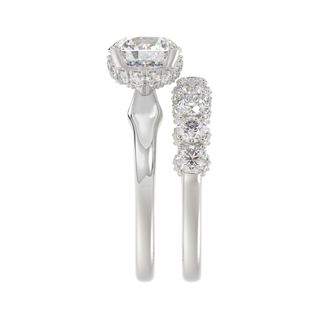 LADIES BRIDAL SET 3 5/8CT ROUND DIAMOND 14K WHITE GOLD (CENTER STONE ROUND DIAMOND 2.00CT)