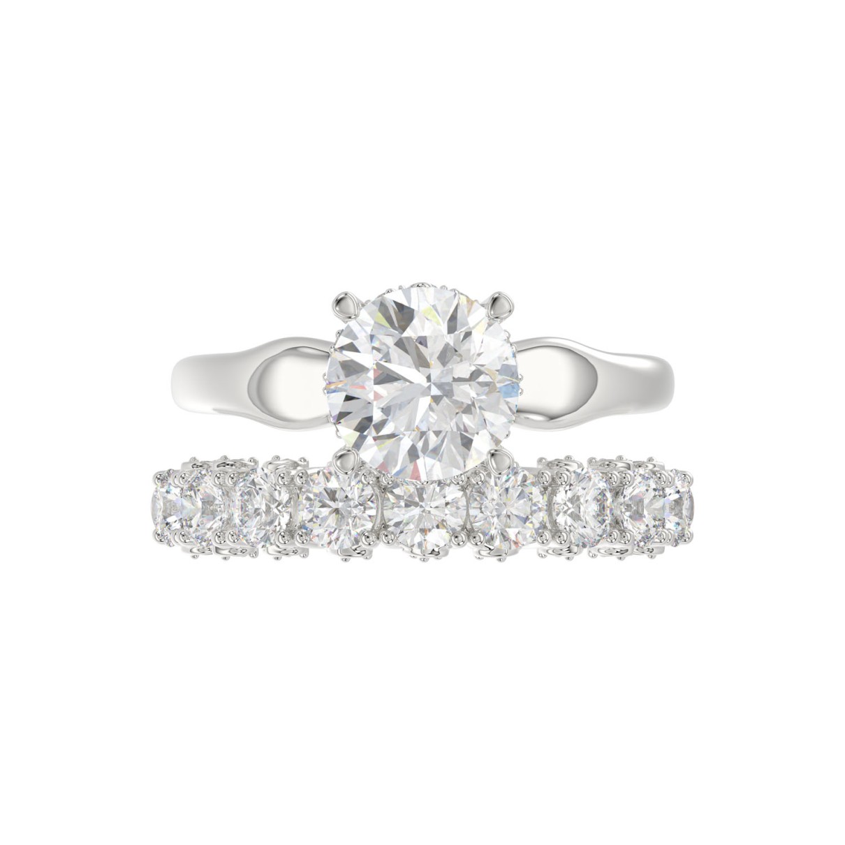 LADIES BRIDAL SET 3 5/8CT ROUND DIAMOND 14K WHITE GOLD (CENTER STONE ROUND DIAMOND 2.00CT)