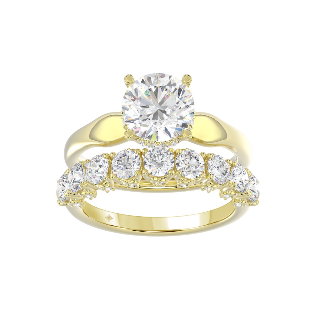 LADIES BRIDAL SET 3 5/8CT ROUND DIAMOND 14K YELLOW...