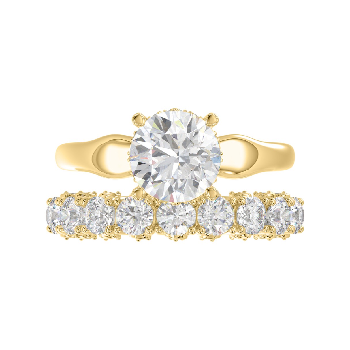 14K YELLOW GOLD 3 5/8CT ROUND DIAMOND BRIDAL SET (CENTER STONE ROUND DIAMOND 2CT)
