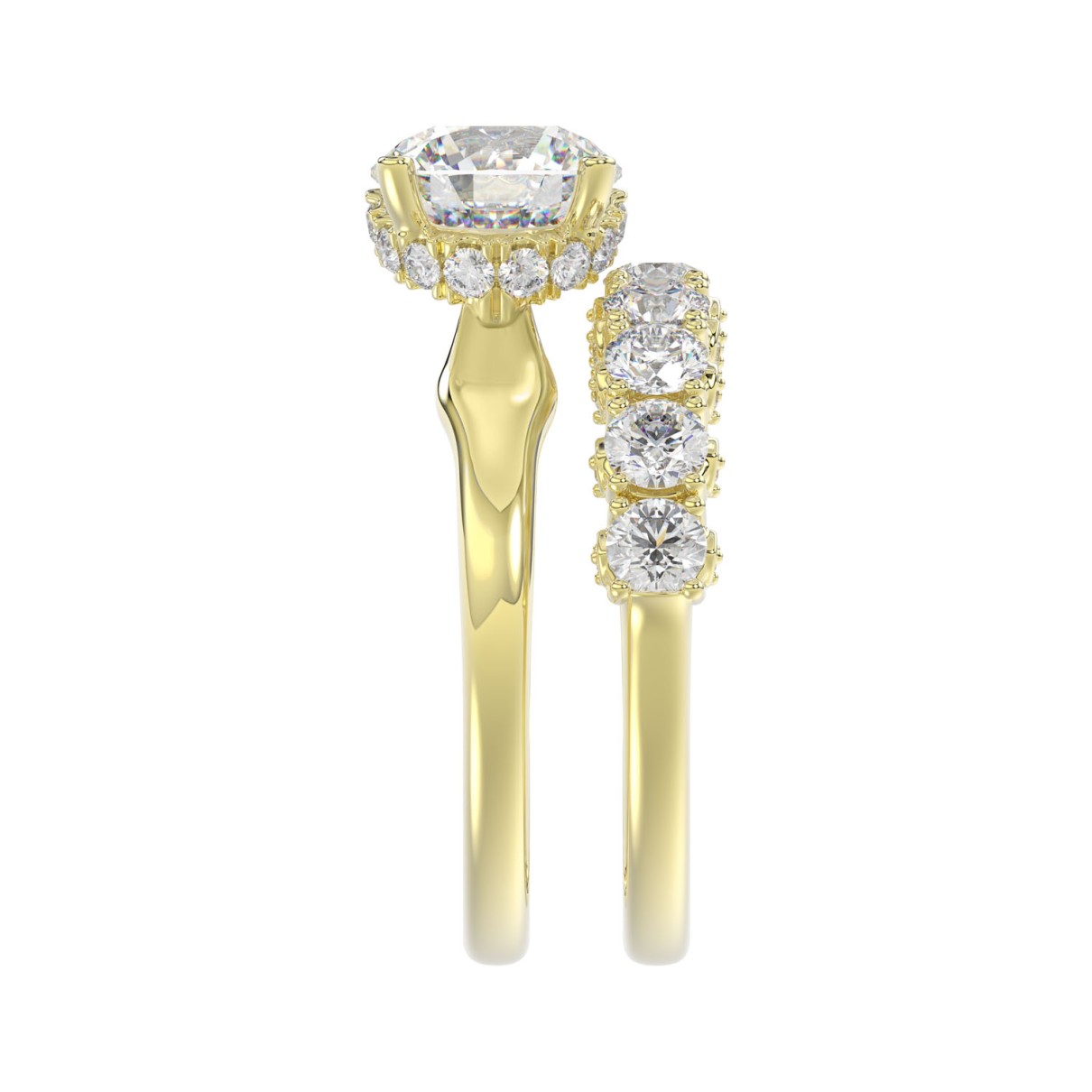 LADIES BRIDAL SET 3 5/8CT ROUND DIAMOND 14K YELLOW GOLD (CENTER STONE ROUND DIAMOND 2.00CT)