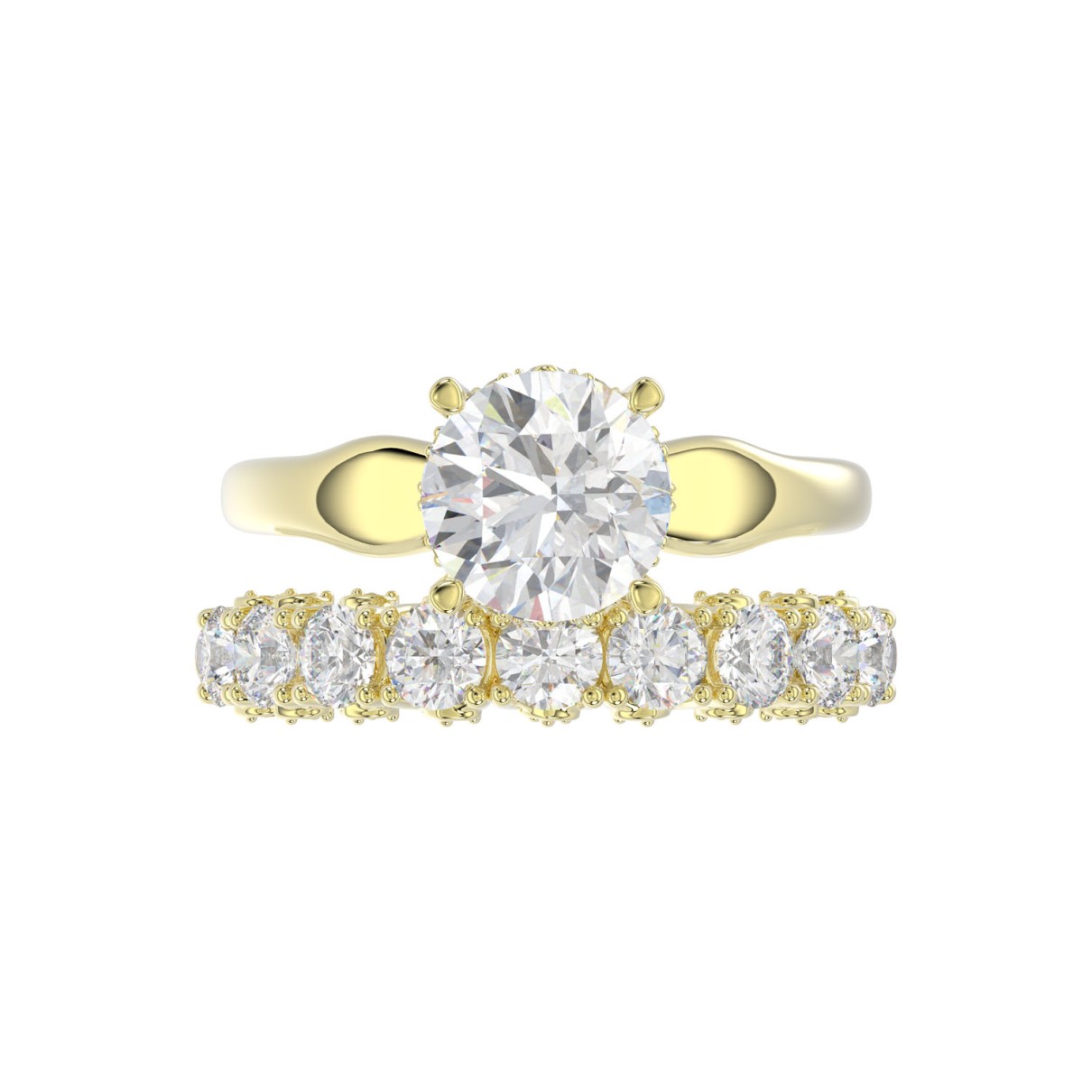 LADIES BRIDAL SET 3 5/8CT ROUND DIAMOND 14K YELLOW GOLD (CENTER STONE ROUND DIAMOND 2.00CT)