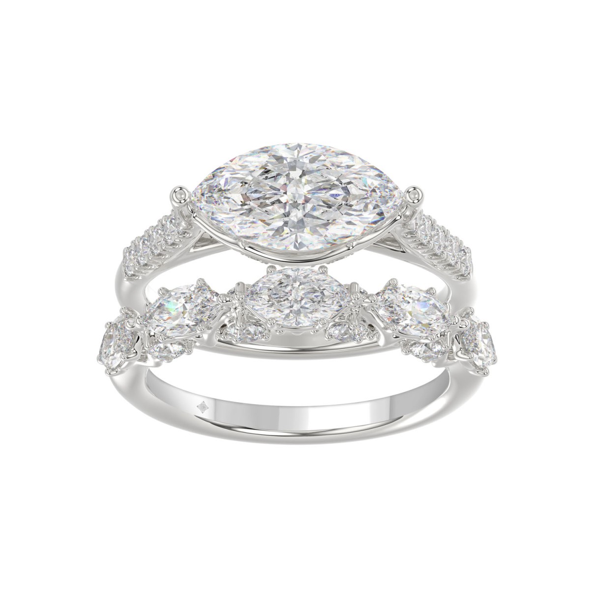 14K WHITE GOLD 3 1/2CT ROUND/MARQUISE DIAMOND LADIES BRIDAL SET (CENTER STONE MARQUISE DIAMOND 2.00CT)