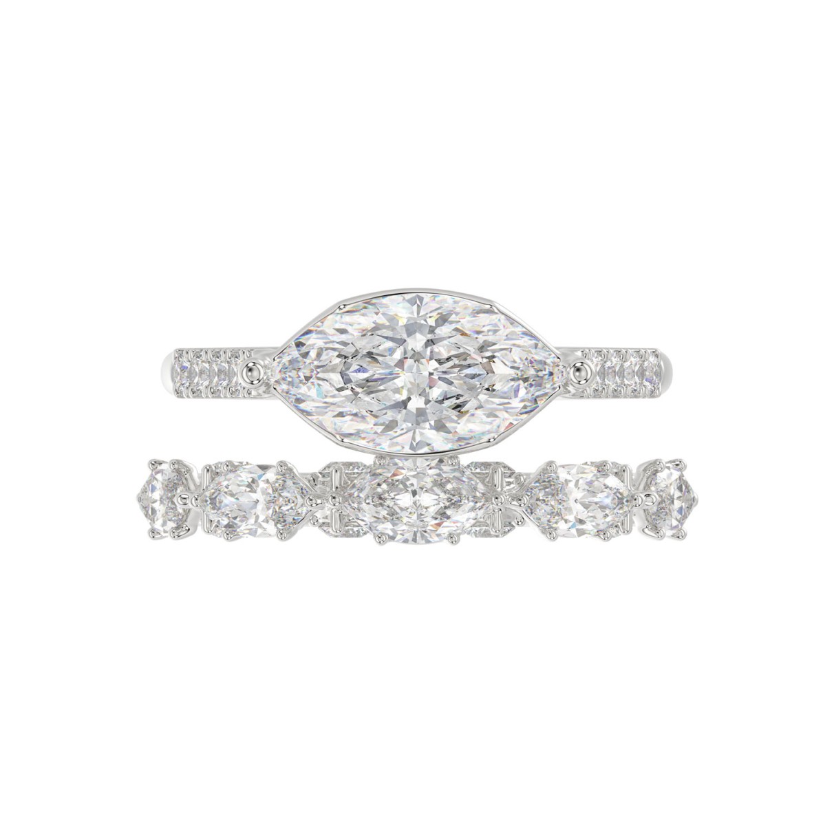 14K WHITE GOLD 3 1/2CT ROUND/MARQUISE DIAMOND LADIES BRIDAL SET (CENTER STONE MARQUISE DIAMOND 2.00CT)