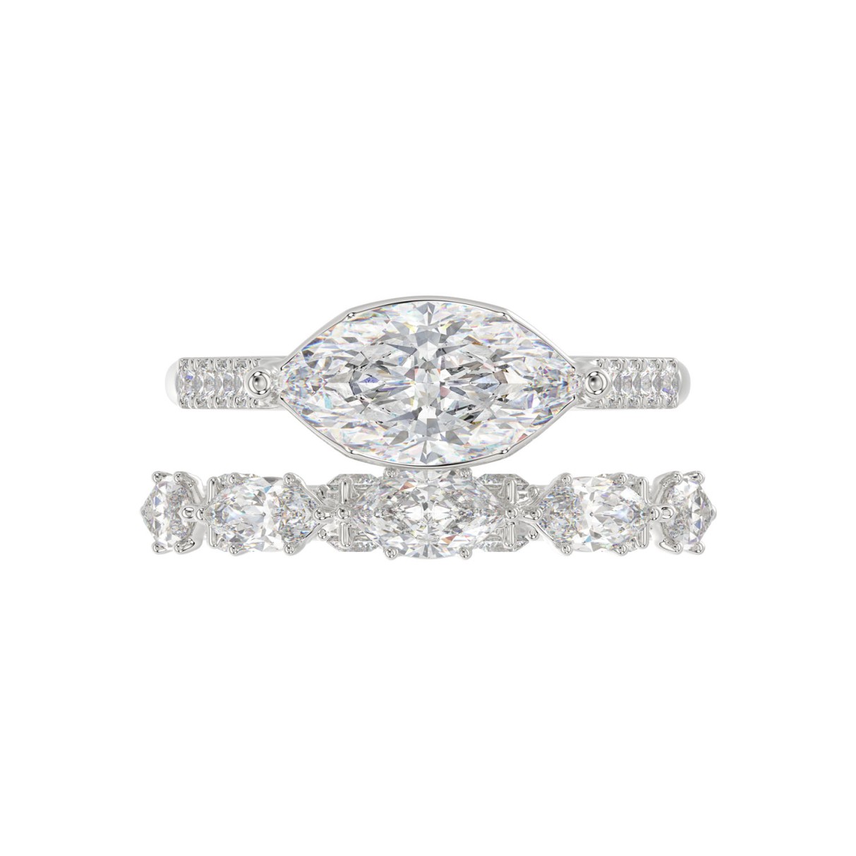 14K WHITE GOLD 3 1/2CT ROUND/MARQUISE DIAMOND LADIES BRIDAL SET (CENTER STONE MARQUISE DIAMOND 2.00CT)