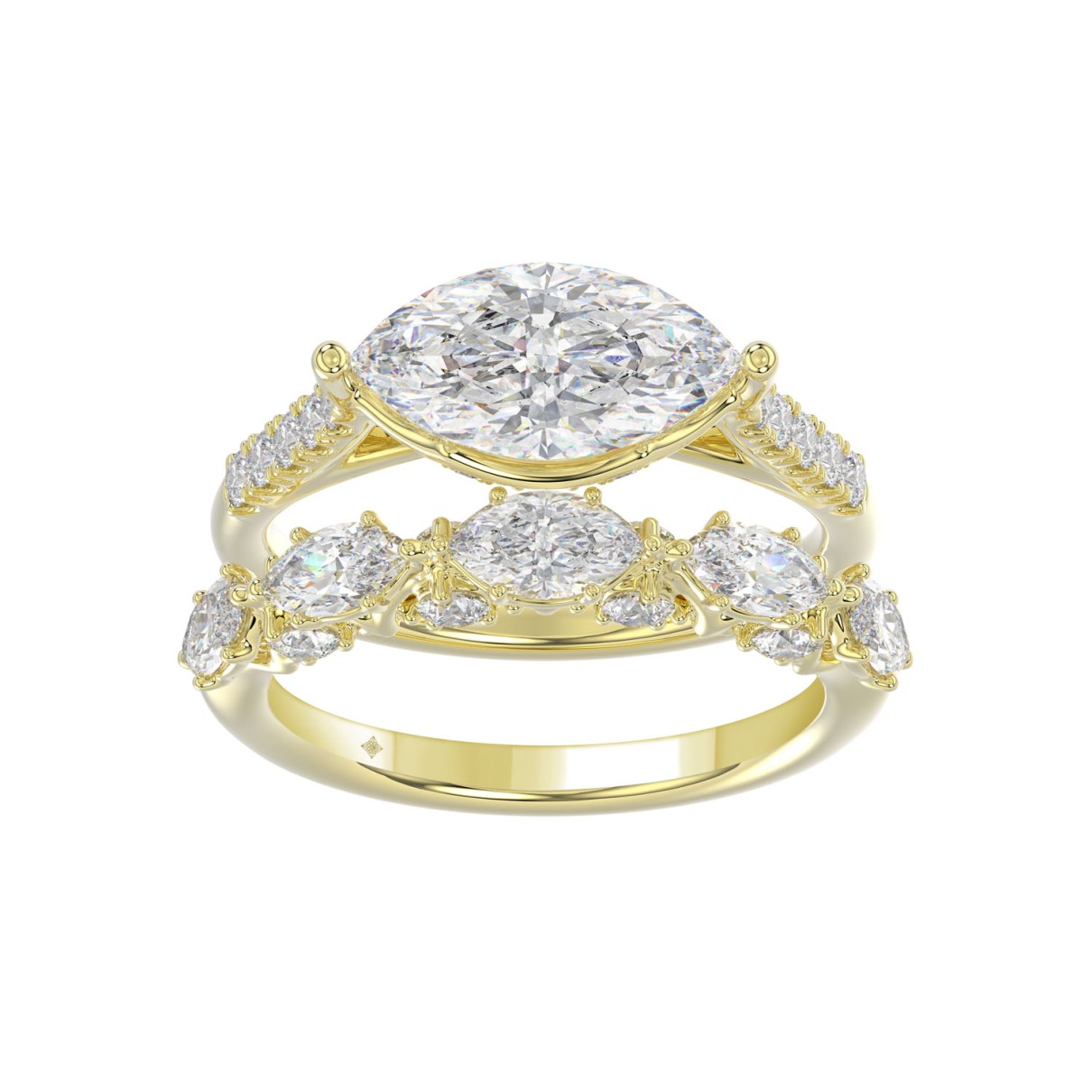 14K YELLOW GOLD 3 1/2CT ROUND/MARQUISE DIAMOND LADIES BRIDAL SET (CENTER STONE MARQUISE DIAMOND 2.00CT)