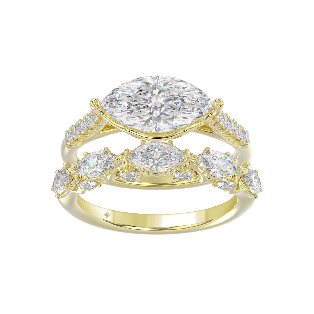 14K YELLOW GOLD 3 1/2CT ROUND/MARQUISE DIAMOND LAD...