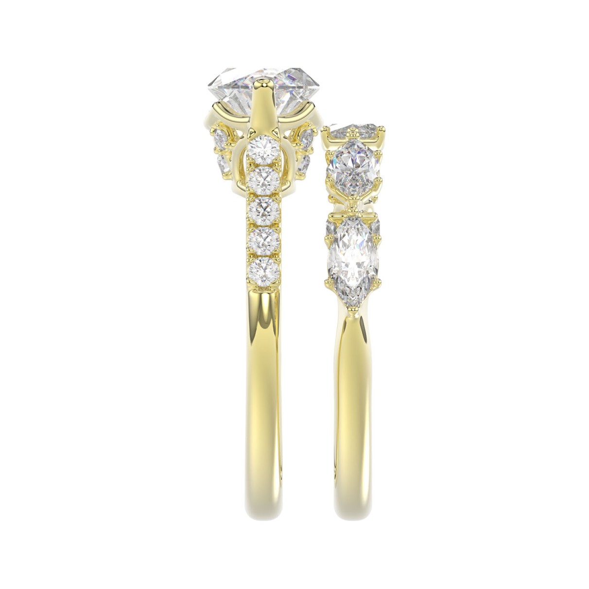 14K YELLOW GOLD 3 1/2CT ROUND/MARQUISE DIAMOND LADIES BRIDAL SET (CENTER STONE MARQUISE DIAMOND 2.00CT)