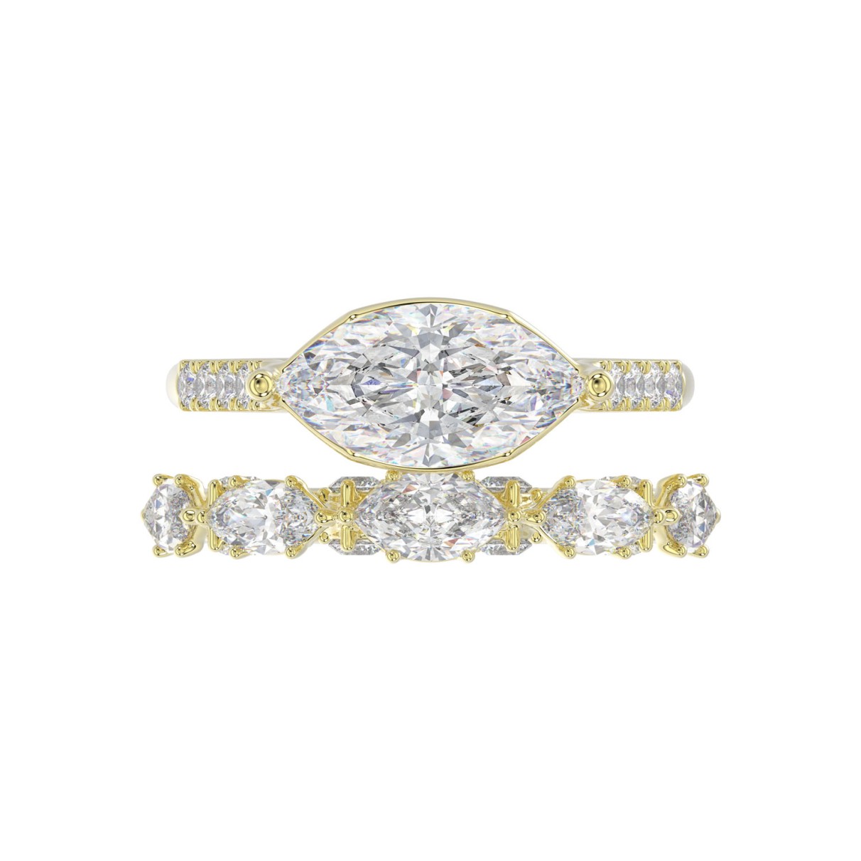 14K YELLOW GOLD 3 1/2CT ROUND/MARQUISE DIAMOND LADIES BRIDAL SET (CENTER STONE MARQUISE DIAMOND 2.00CT)