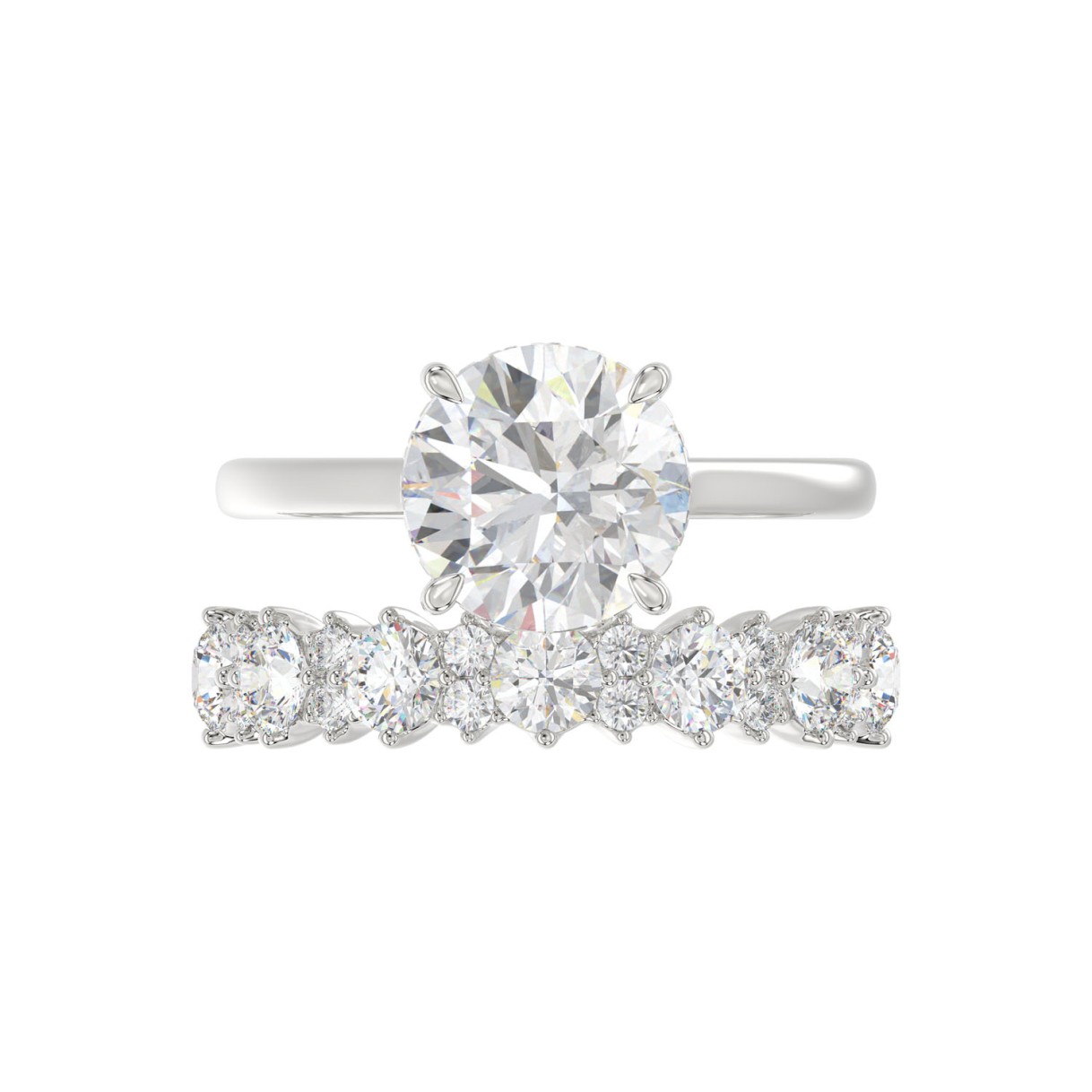 14K WHITE GOLD 4 3/8CT ROUND DIAMOND LADIES BRIDAL SET (CENTER STONE ROUND DIAMOND 3.00CT)
