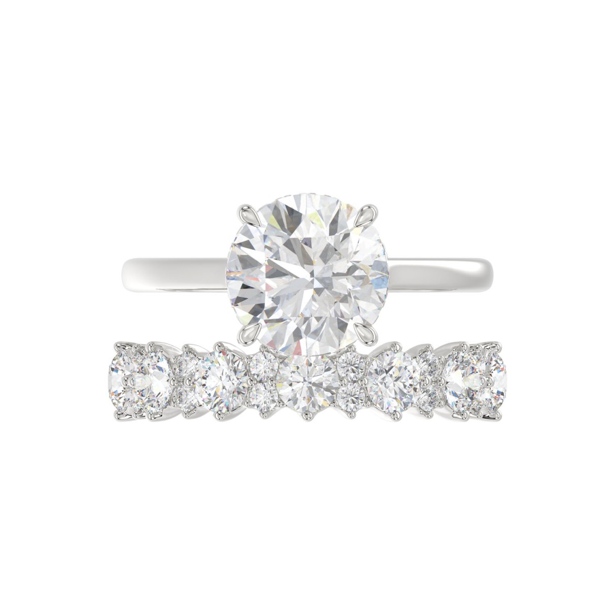 LADIES BRIDAL SET 4 3/8CT ROUND DIAMOND 14K WHITE GOLD (CENTER STONE ROUND DIAMOND 3.00CT)