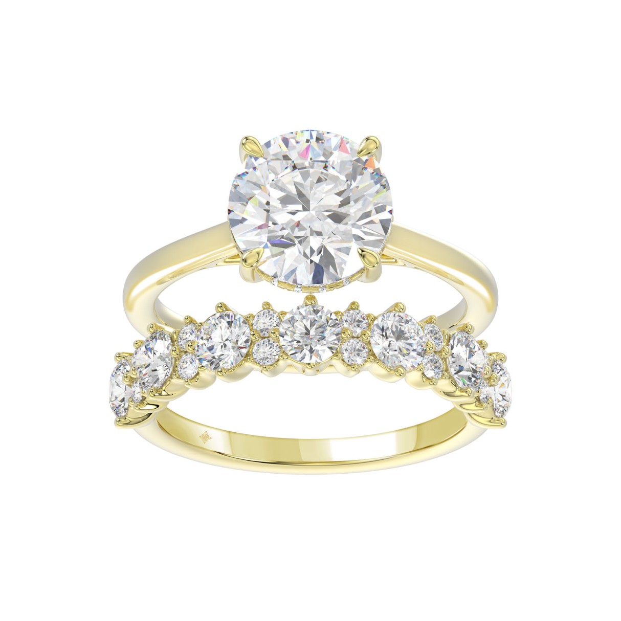 LADIES BRIDAL SET 4 3/8CT ROUND DIAMOND 14K YELLOW GOLD (CENTER STONE ROUND DIAMOND 3.00CT)