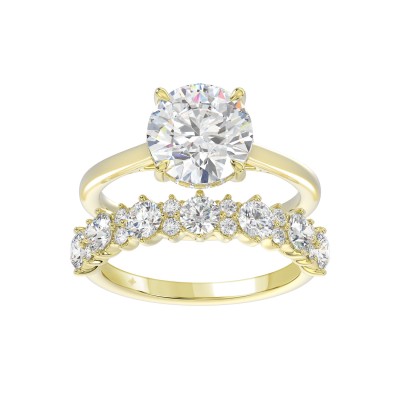 LADIES BRIDAL SET 4 3/8CT ROUND DIAMOND 14K YELLOW GOLD (CENTER STONE ROUND DIAMOND 3.00CT)