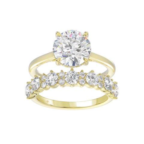 LADIES BRIDAL SET 4 3/8CT ROUND DIAMOND 14K YELLOW GOLD (CENTER STONE ROUND DIAMOND 3.00CT)