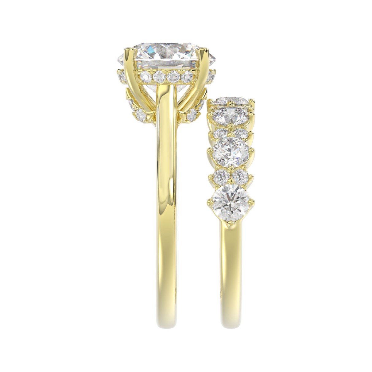 LADIES BRIDAL SET 4 3/8CT ROUND DIAMOND 14K YELLOW GOLD (CENTER STONE ROUND DIAMOND 3.00CT)