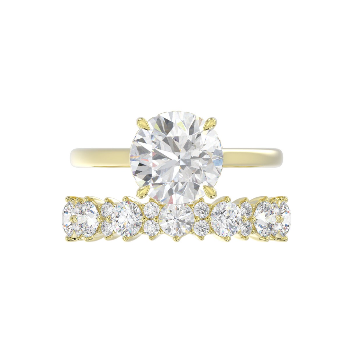 LADIES BRIDAL SET 4 3/8CT ROUND DIAMOND 14K YELLOW GOLD (CENTER STONE ROUND DIAMOND 3.00CT)