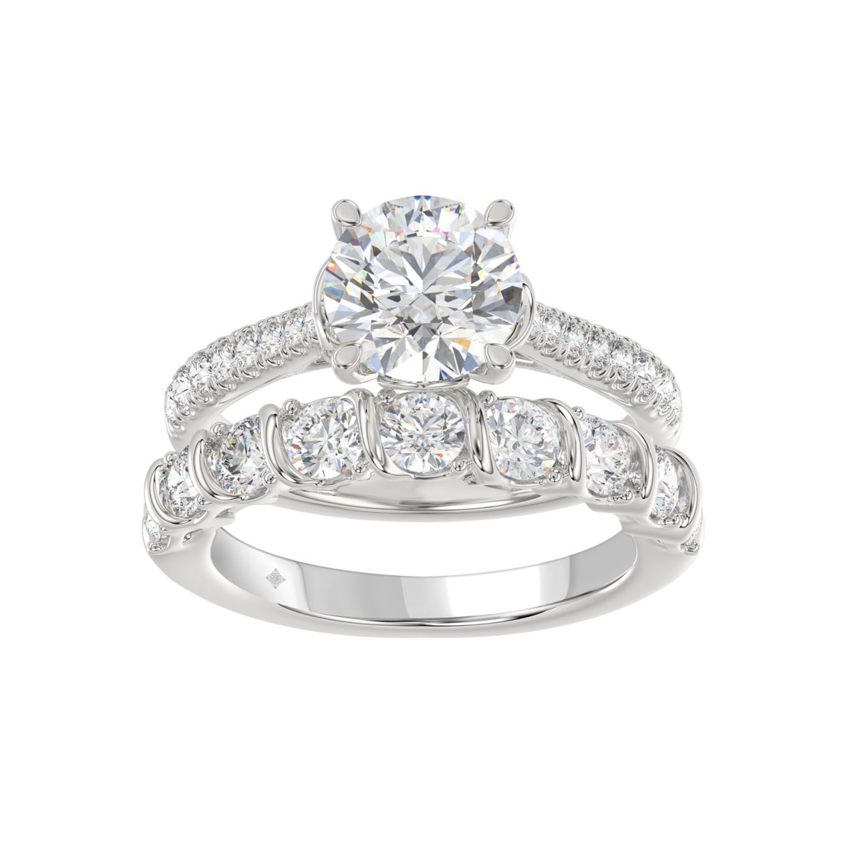 LADIES BRIDAL SET 3 1/2CT ROUND DIAMOND 14K WHITE ...