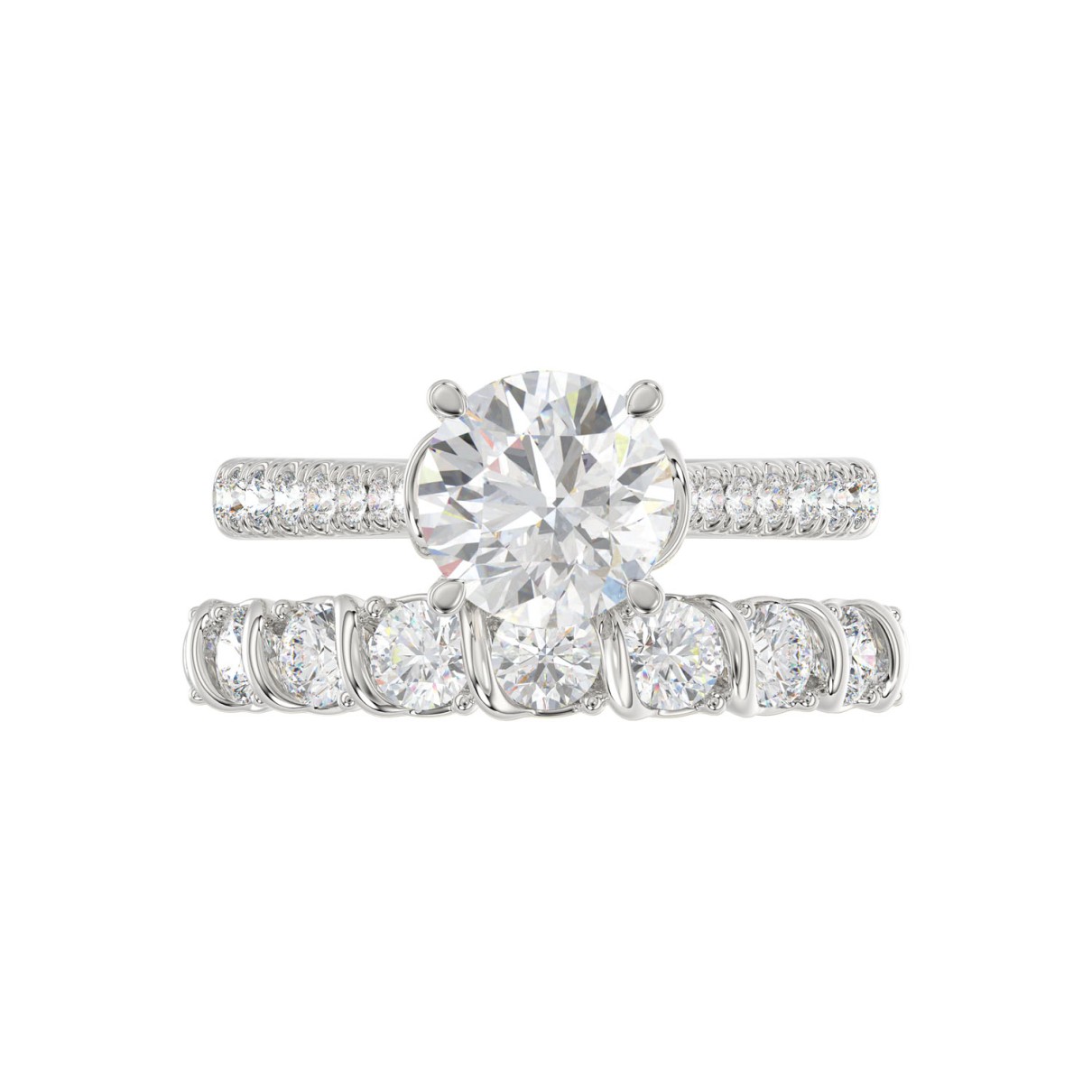 LADIES BRIDAL SET 3 1/2CT ROUND DIAMOND 14K WHITE GOLD (CENTER STONE ROUND DIAMOND 2.00CT)