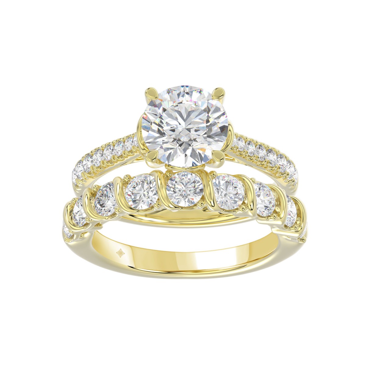 LADIES BRIDAL SET 3 1/2CT ROUND DIAMOND 14K YELLOW...