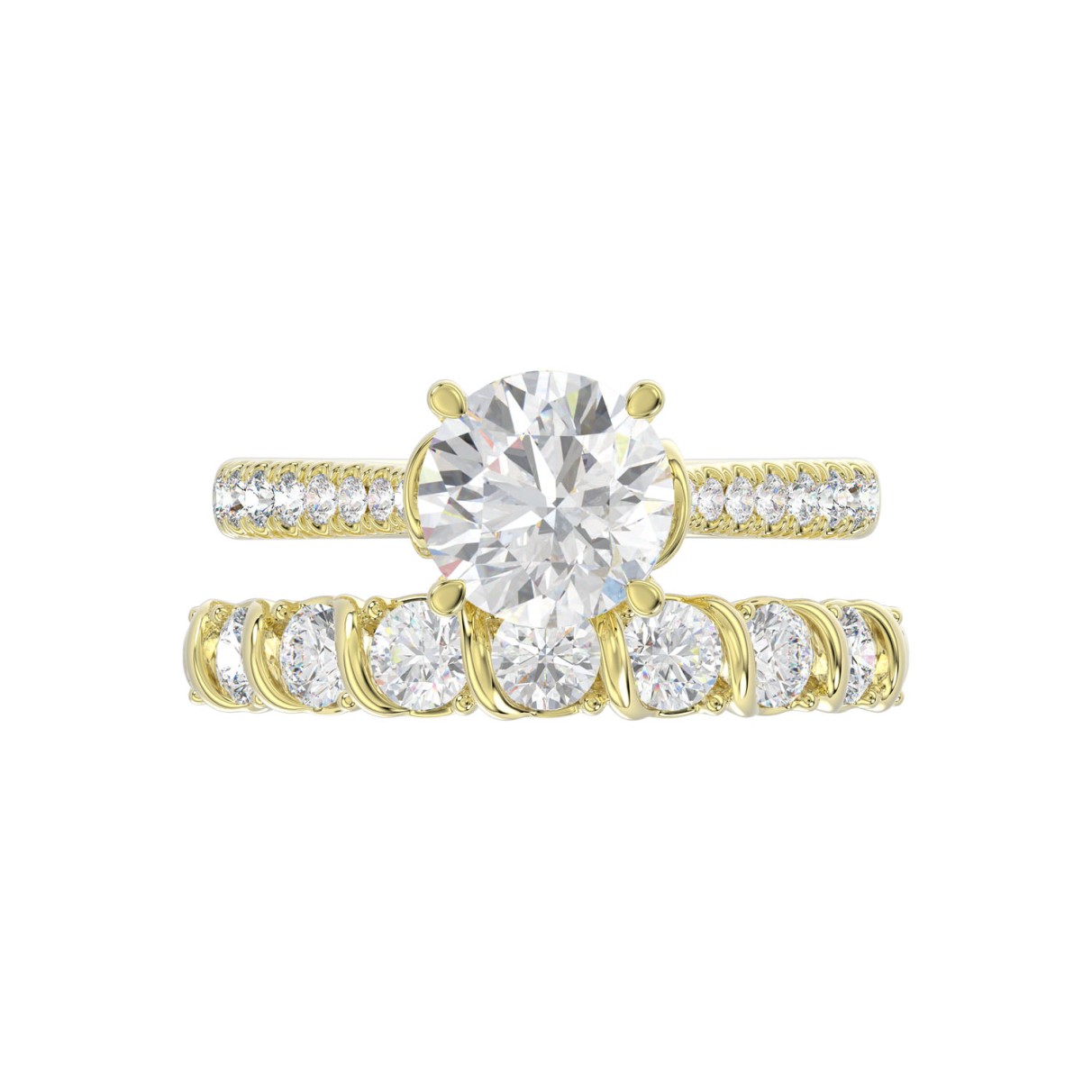 LADIES BRIDAL SET 3 1/2CT ROUND DIAMOND 14K YELLOW GOLD (CENTER STONE ROUND DIAMOND 2.00CT)