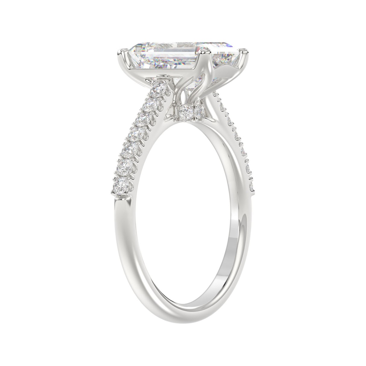 14K WHITE GOLD 5.00CT ROUND/EMERALD DIAMOND LADIES BRIDAL SET (CENTER STONE EMERALD DIAMOND 3.00CT)