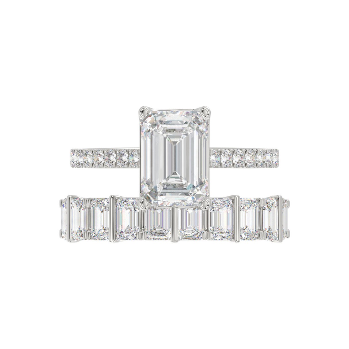 14K WHITE GOLD 5.00CT ROUND/EMERALD DIAMOND LADIES BRIDAL SET (CENTER STONE EMERALD DIAMOND 3.00CT)