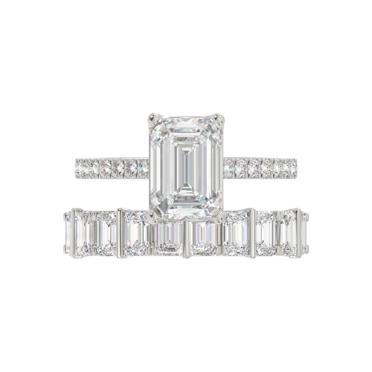 LADIES BRIDAL SET 5.00CT ROUND/EMERALD DIAMOND 14K WHITE GOLD (CENTER STONE EMERALD DIAMOND 3.00CT)