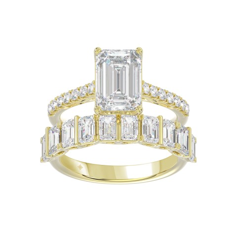 LADIES BRIDAL SET 5.00CT ROUND/EMERALD DIAMOND 14K YELLOW GOLD (CENTER STONE EMERALD DIAMOND 3.00CT)