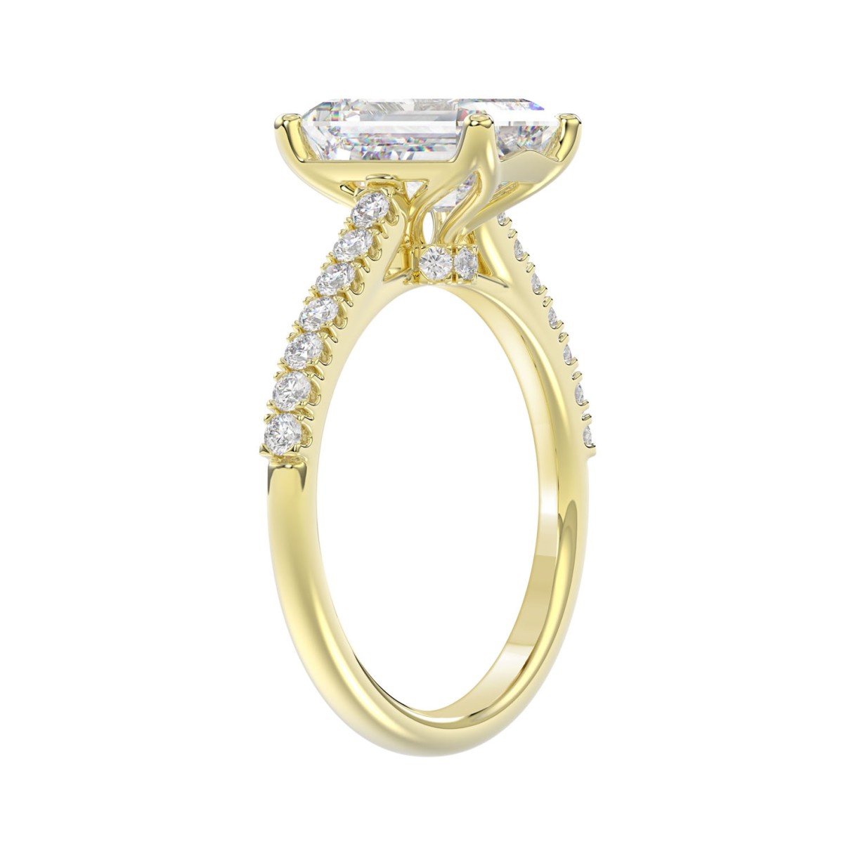 14K YELLOW GOLD 5.00CT ROUND/EMERALD DIAMOND LADIES BRIDAL SET (CENTER STONE EMERALD DIAMOND 3.00CT)