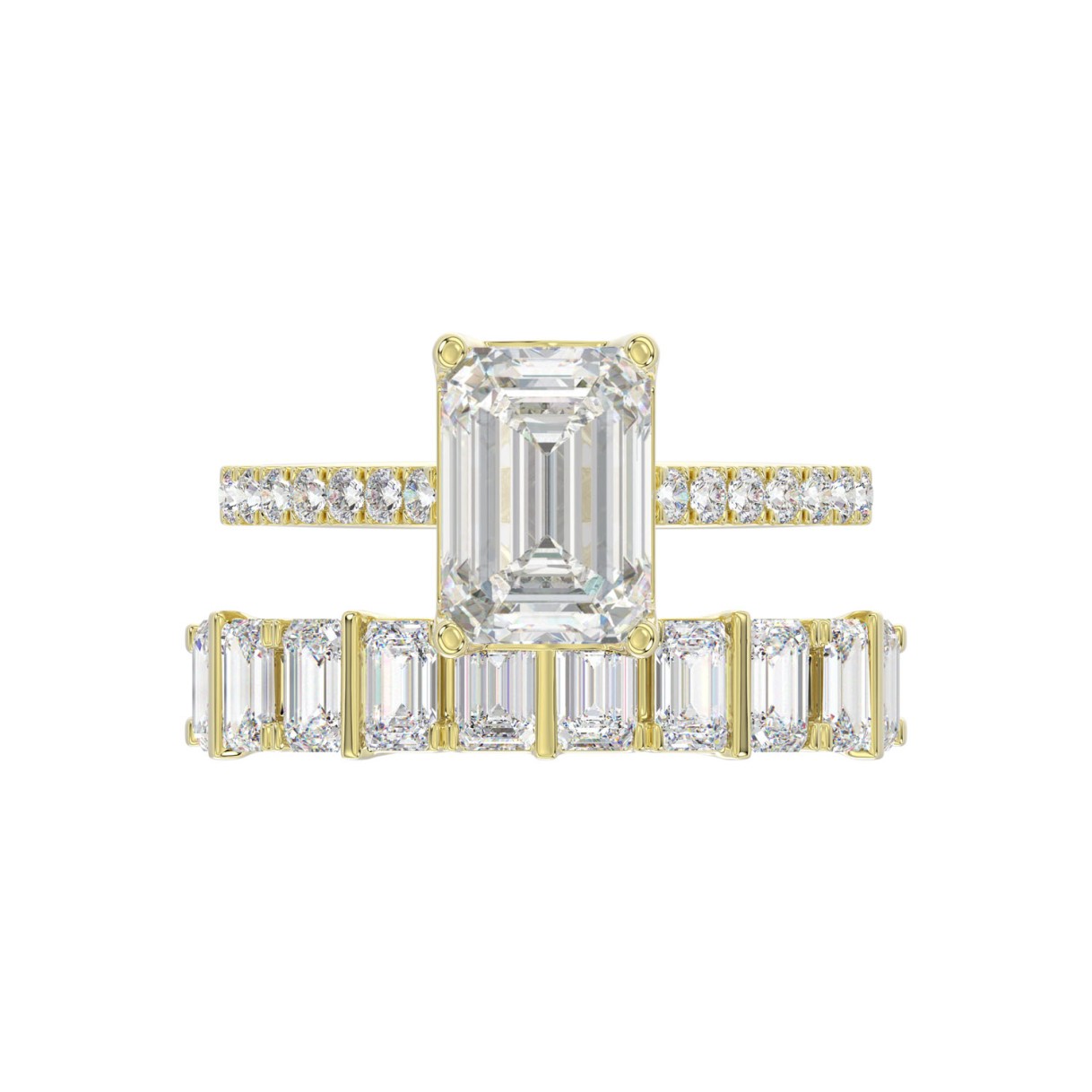 14K YELLOW GOLD 5.00CT ROUND/EMERALD DIAMOND LADIES BRIDAL SET (CENTER STONE EMERALD DIAMOND 3.00CT)