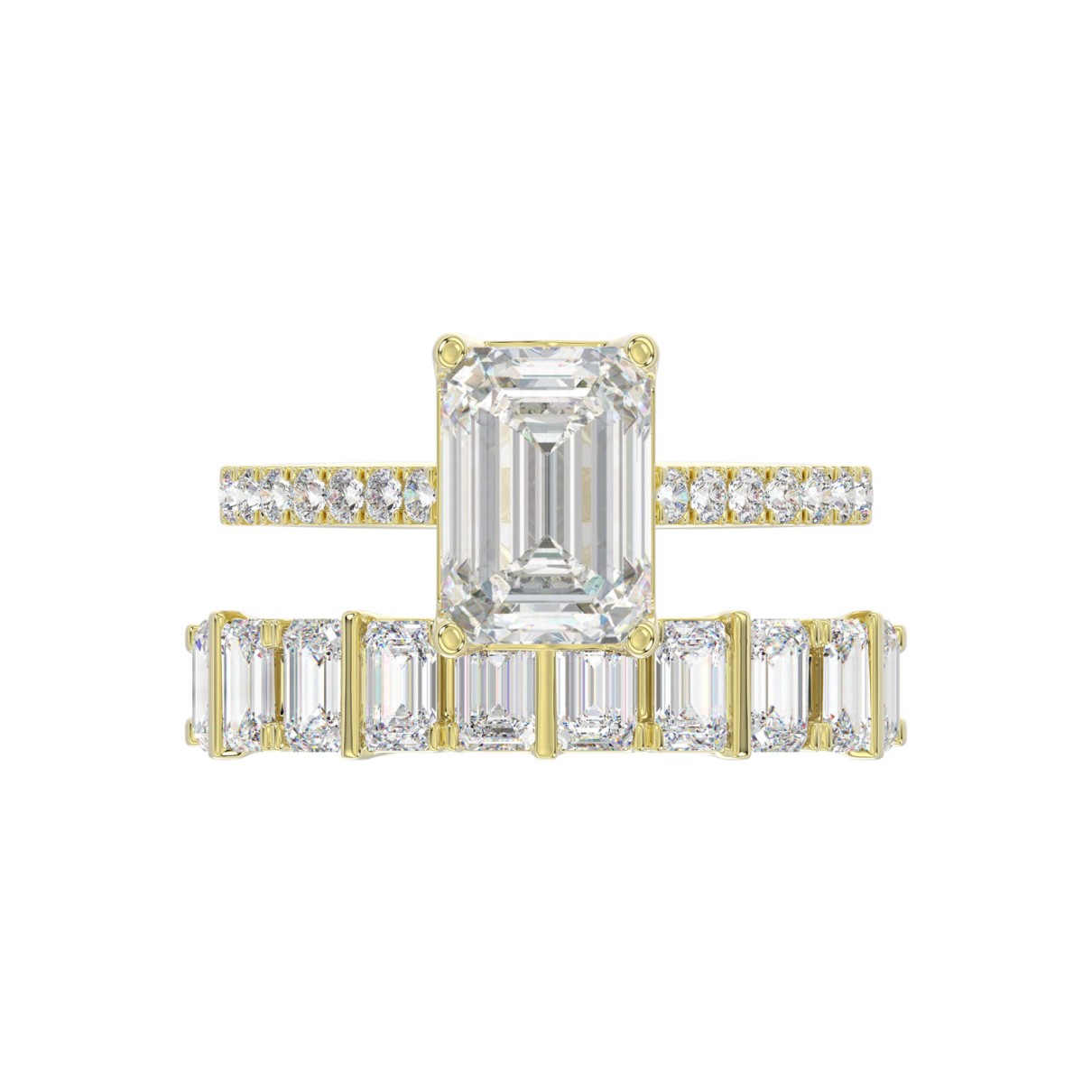 LADIES BRIDAL SET 5.00CT ROUND/EMERALD DIAMOND 14K YELLOW GOLD (CENTER STONE EMERALD DIAMOND 3.00CT)