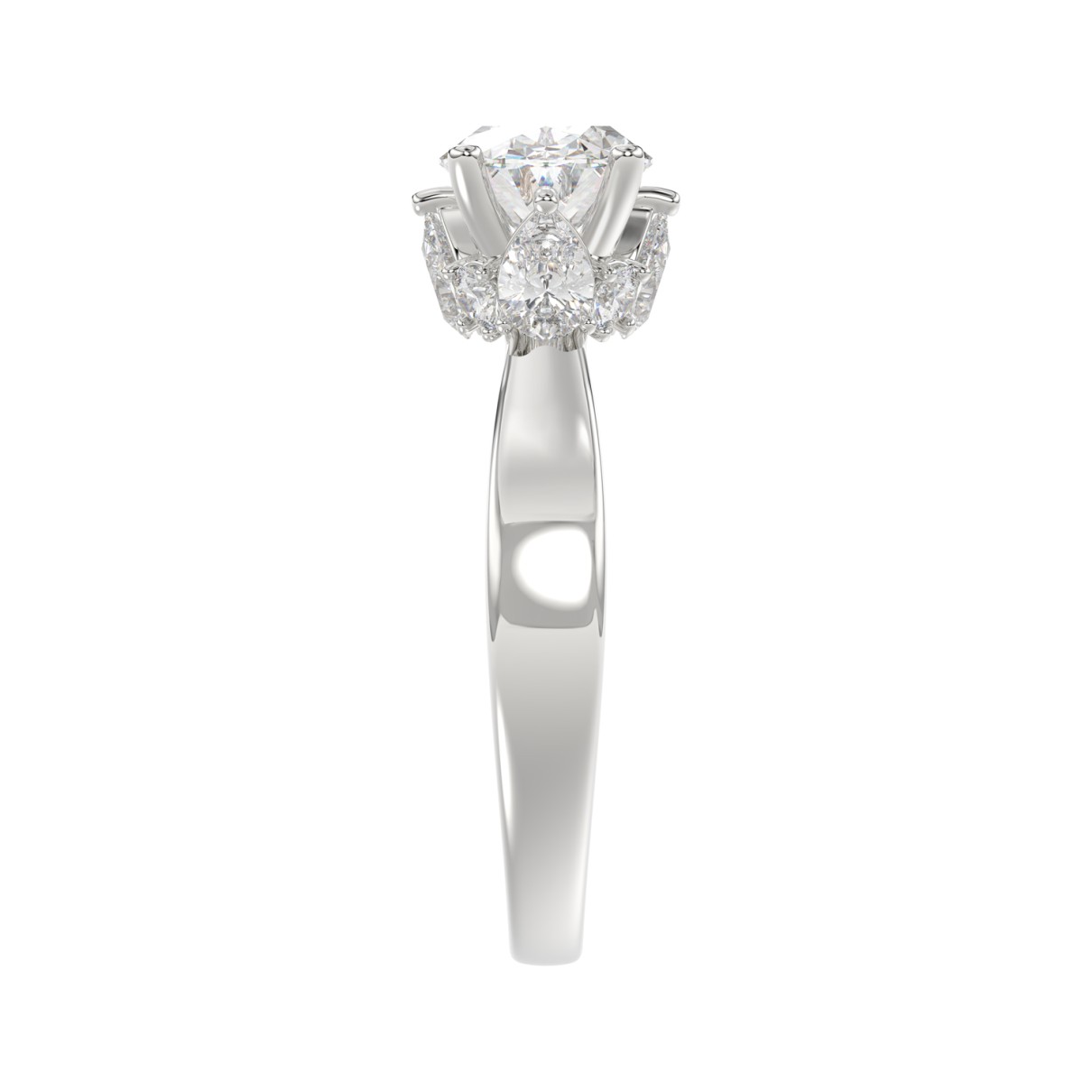 14K WHITE GOLD 2 3/1CT ROUND/PEAR/OVAL DIAMOND LADIES RING (CENTER STONE OVAL DIAMOND 2.00CT)