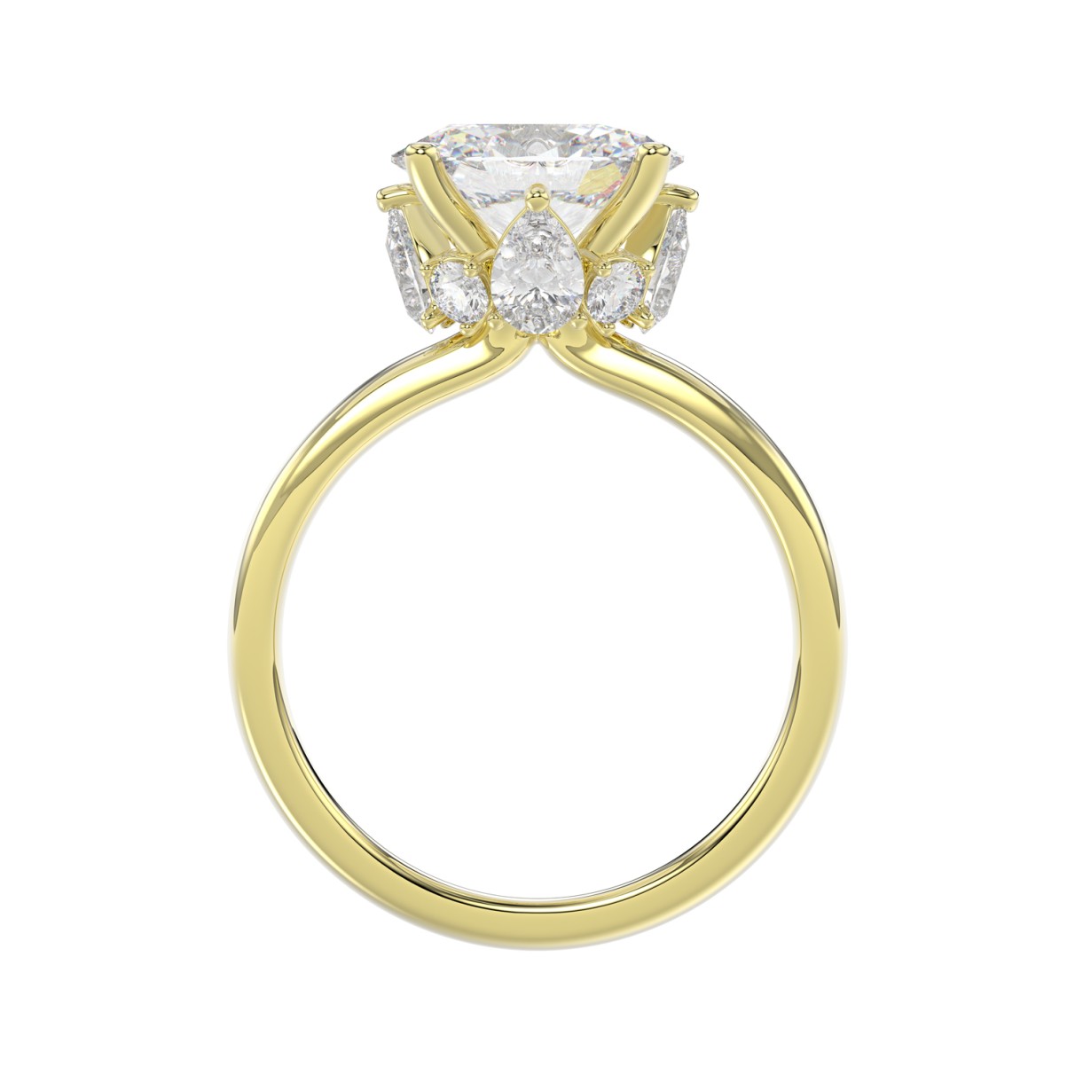 14K YELLOW GOLD 2 3/1CT ROUND/PEAR/OVAL DIAMOND LADIES RING (CENTER STONE OVAL DIAMOND 2.00CT)