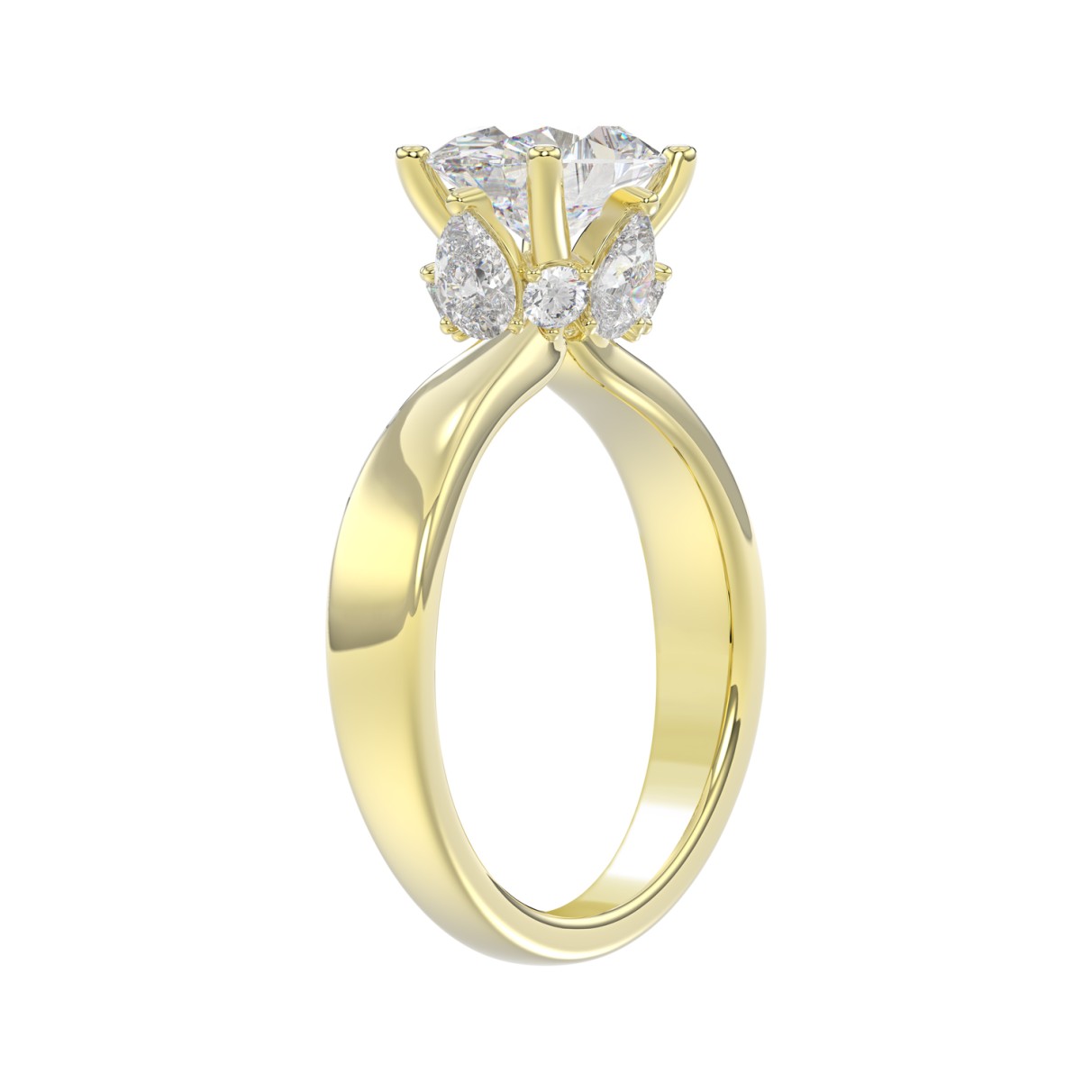 14K YELLOW GOLD 2 3/1CT ROUND/PEAR/OVAL DIAMOND LADIES RING (CENTER STONE OVAL DIAMOND 2.00CT)